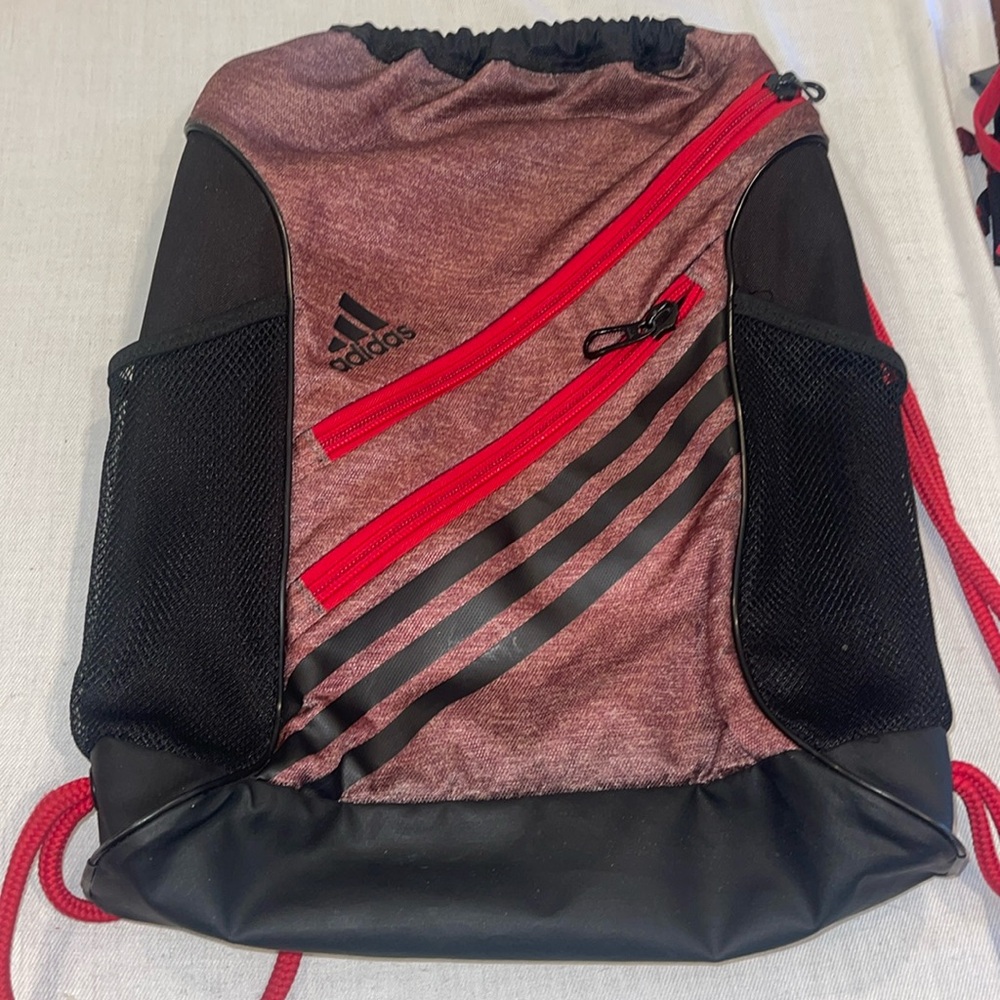 EUC Adidas Alliance II Sackpack, maroon with red and black
